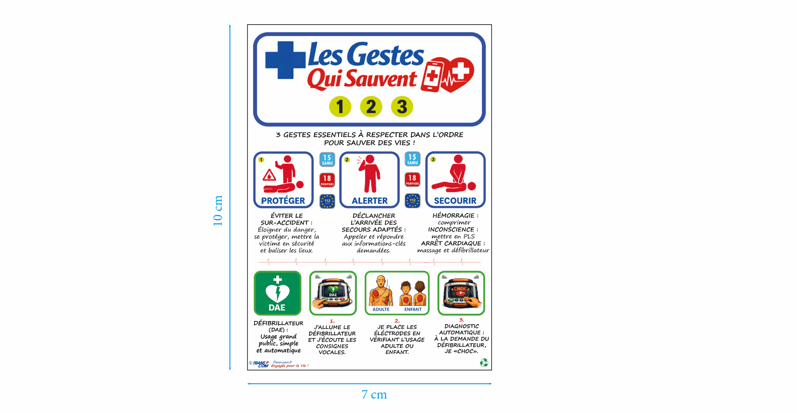 3 Gestes qui sauvent et utilisation du DEA 10 x 7 cm
